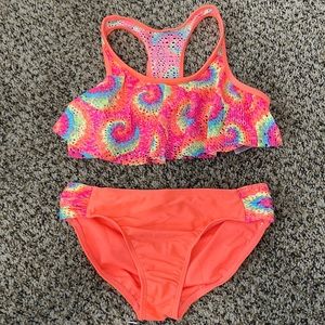 kids coral two piece swimsuit